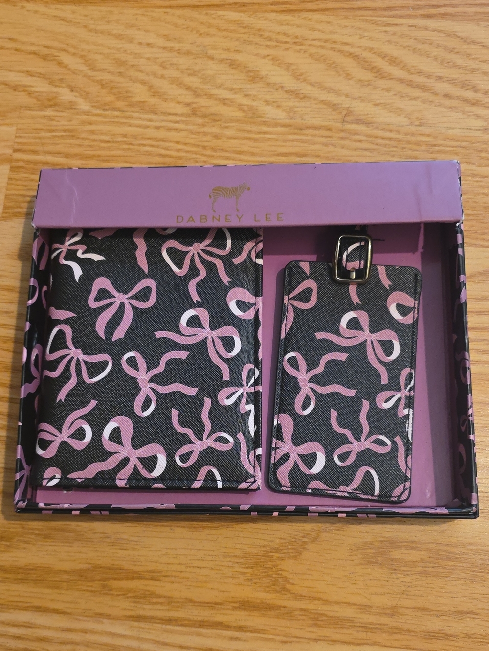 Dabney Lee Black & Pink Bows Passport Wallet & Luggage Tag
